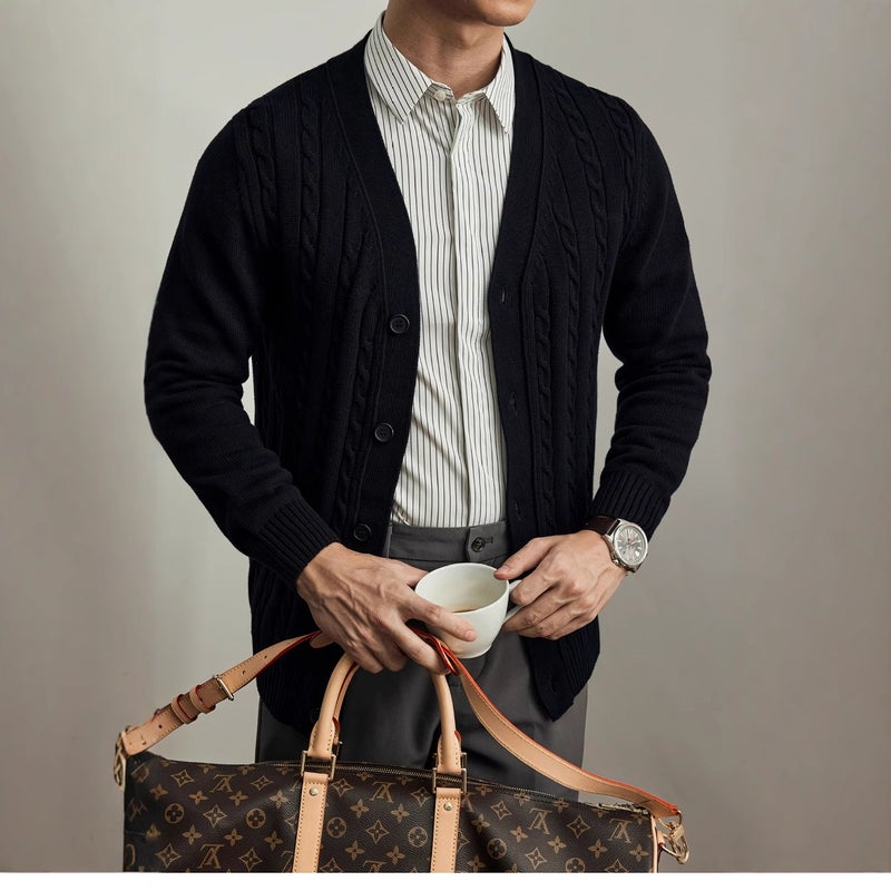 موضة أمريكية ربيع وخريف سترة محبوكة جديدة للرجال سترة محبوكة عصرية معطف غير رسمي وسيم - Image 4