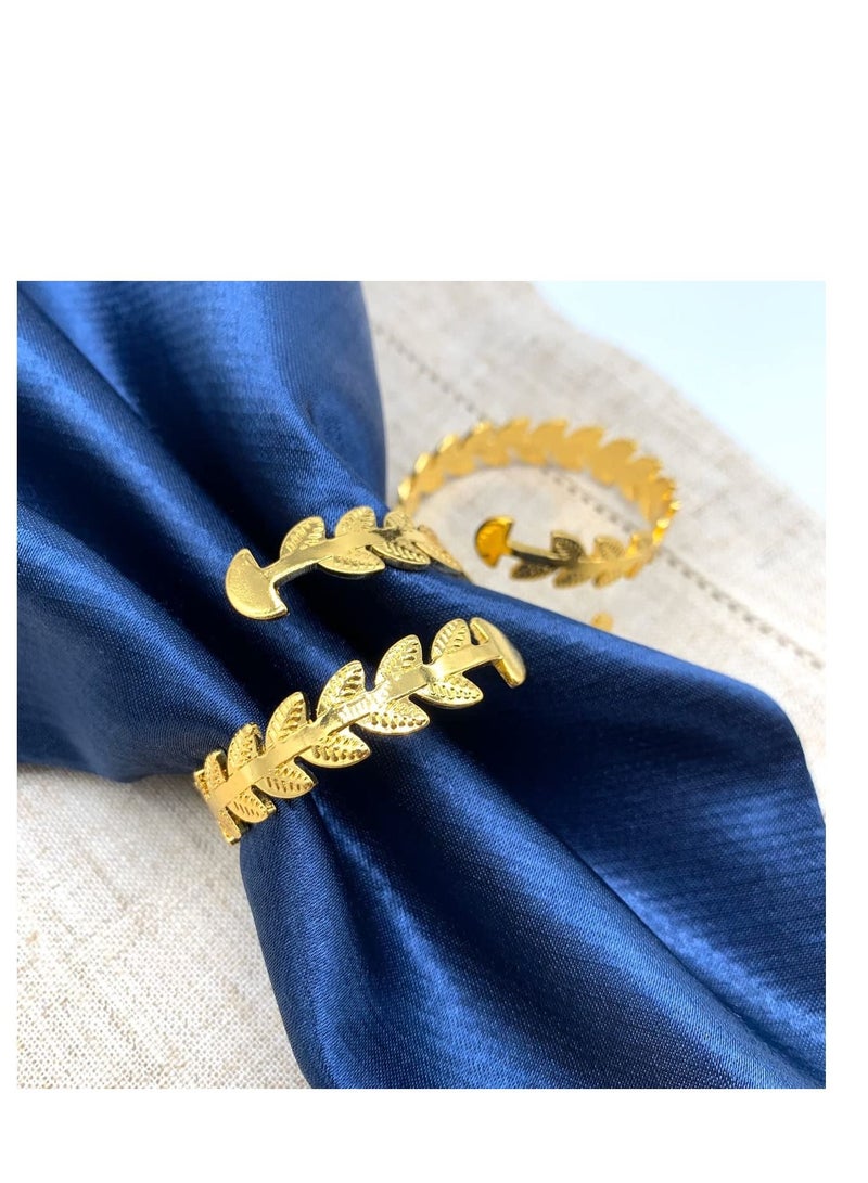 SYOSI Gold Leaf Napkin Rings Set of 8 for Dinner Table Decor Cloth Napkins Holder Metal Farmhouse Family Hotel Holiday Birthday Party Decorations Rustic - Image 2