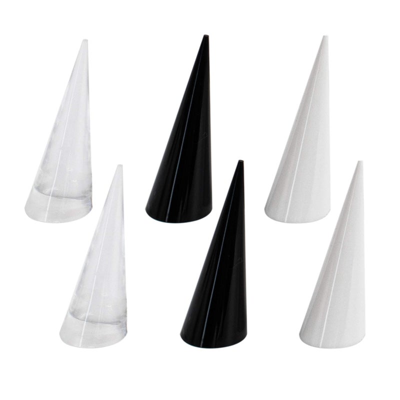 AUEAR 6 Pack Cone Shape Acrylic for Jewelry Showcase Display Stand Clear Black White - Image 3