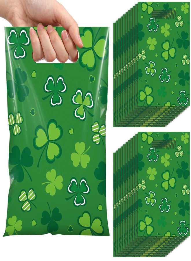 Funrous 100 Pcs St. Patrick's Day Gift Bags Plastic Irish Shamrock Treat Bags White Green Lucky Clover Goodie Candy Snack Pouch for St Patrick's Day Party Favors, 9.84 x 6.69 Inch(Green) - Image 1