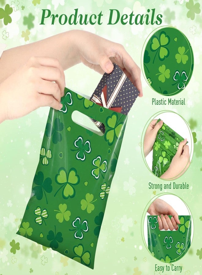 Funrous 100 Pcs St. Patrick's Day Gift Bags Plastic Irish Shamrock Treat Bags White Green Lucky Clover Goodie Candy Snack Pouch for St Patrick's Day Party Favors, 9.84 x 6.69 Inch(Green) - Image 3