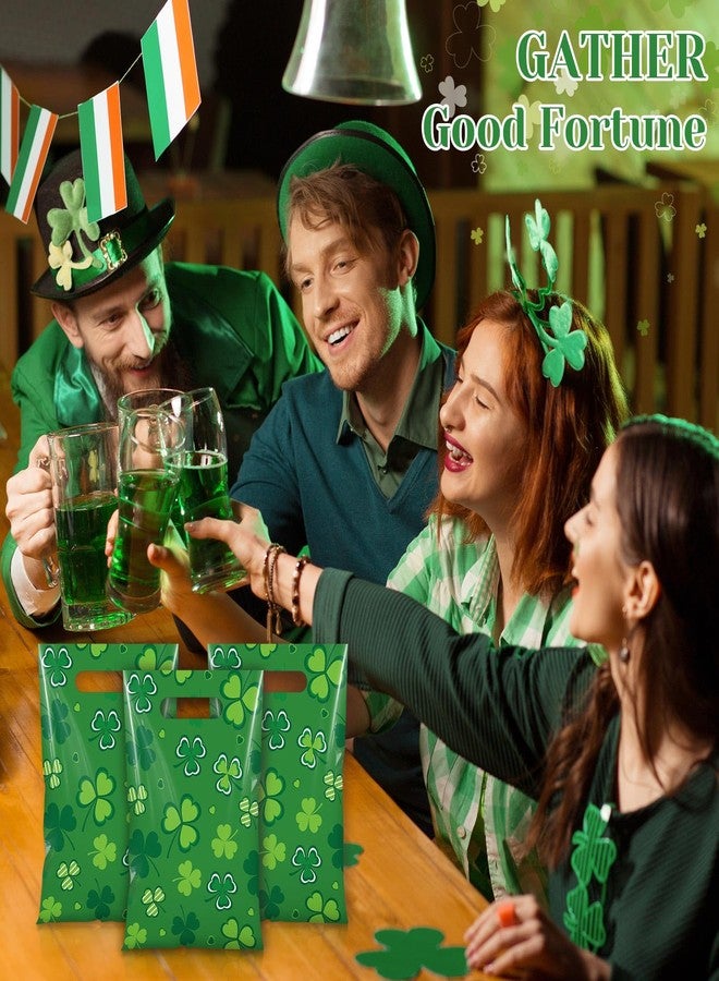 Funrous 100 Pcs St. Patrick's Day Gift Bags Plastic Irish Shamrock Treat Bags White Green Lucky Clover Goodie Candy Snack Pouch for St Patrick's Day Party Favors, 9.84 x 6.69 Inch(Green) - Image 5