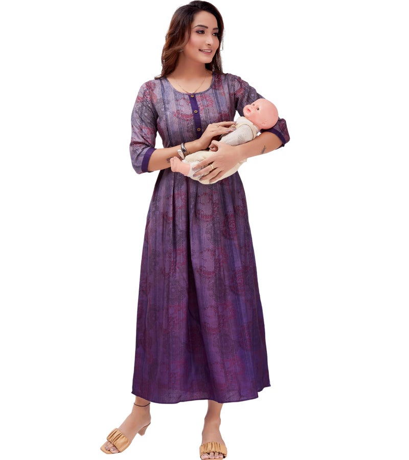 RITIJYA Feeding Kurtis for Women with Zip | Relaxed Fit Maternity Gown Pregnancy Dress for Nursing Mothers | Viscose Rayon | Maternity Wear Feeding Dress Tops (Large,Perpal, 9021_40) - Image 1