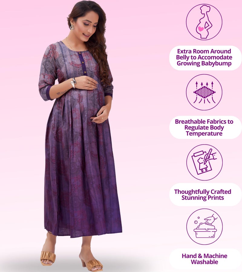 RITIJYA Feeding Kurtis for Women with Zip | Relaxed Fit Maternity Gown Pregnancy Dress for Nursing Mothers | Viscose Rayon | Maternity Wear Feeding Dress Tops (Large,Perpal, 9021_40) - Image 3
