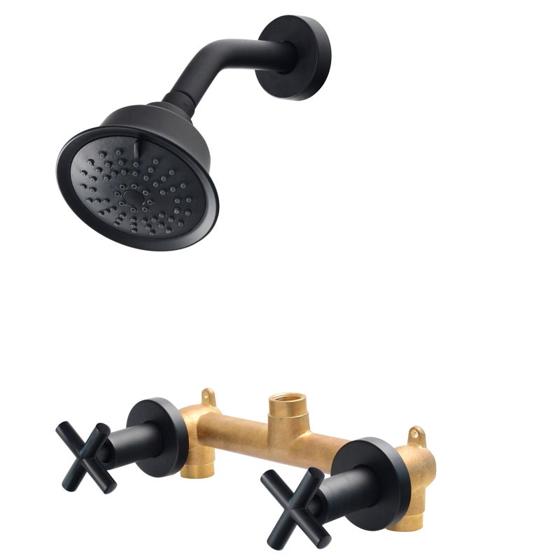 KAPHOME 2 Handle Shower FaucetWall Mounted Two Handles Shower Faucet Set with 3 Modes Rainfall Shower Head2 Knobs Single Function Shower Trim Kit with Roughin ValveMatte Black1A3MK