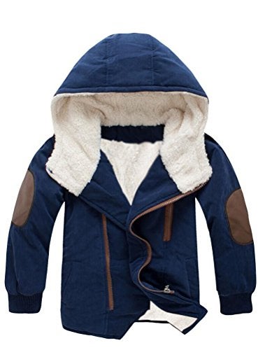 Mallimoda Boy's Thick Cotton-Padded Parka Jacket Hooded Fleece Coat Navy 3-4 Years - Image 3