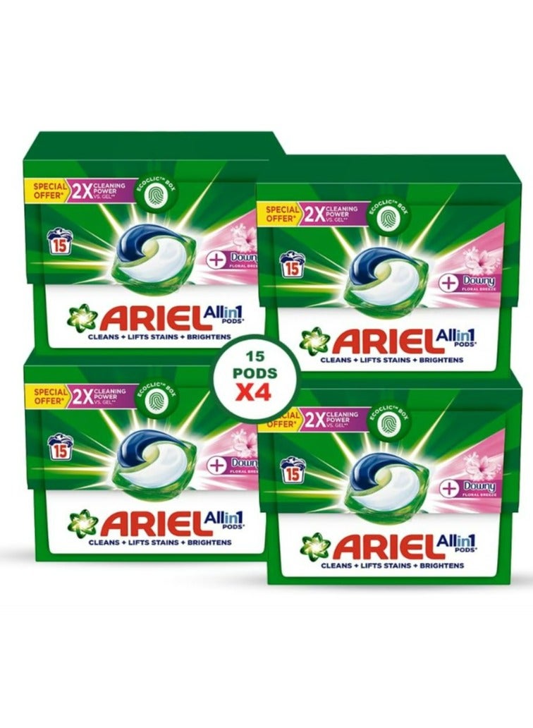 اريال كبسولات منظف الغسيل الكل في واحد من أريال برائحة نسيم الزهور، ٤ × ١٥ كبسولة