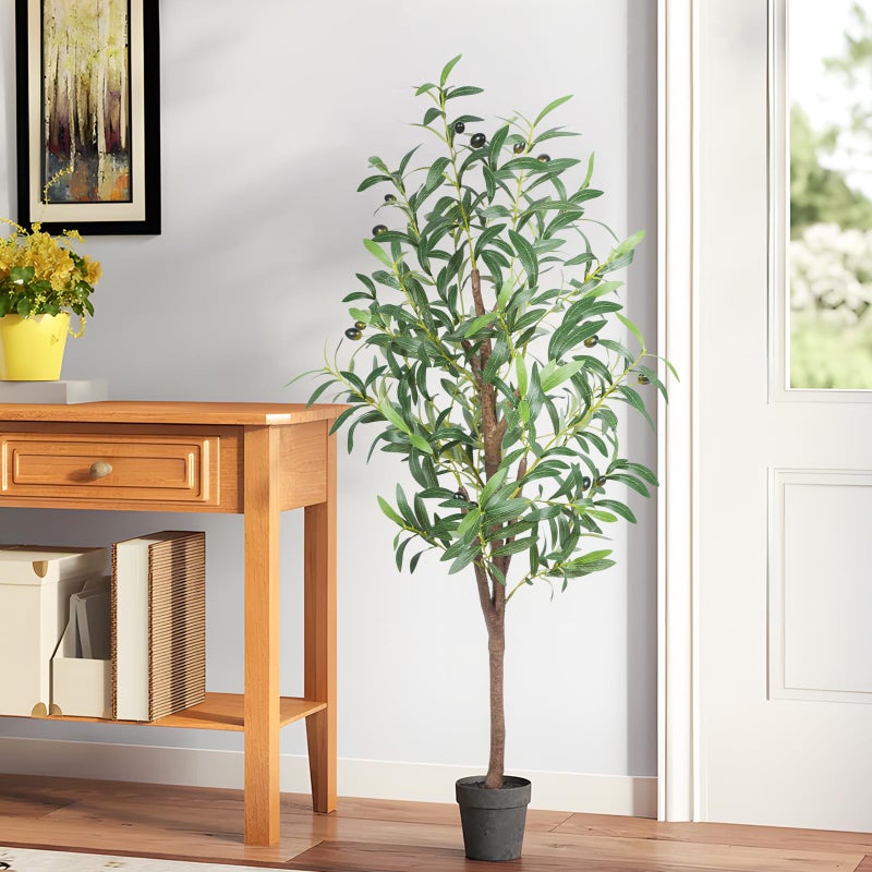CETRD Artificial Olive Tree, 4FT Tall Faux Olive Trees 48in Outdoor Fake Potted Silk Plant with Trunk and Realistic 436 Leaves and 16 Fruits for Modern Office Home Decorï¼ˆ1packï¼‰ - Image 5