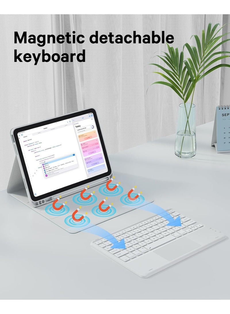 Arabic/English Keyboard Case for iPad (A16) 11th/10th Gen (2025/2022), 7-Color Backlight, Multi-Touch Trackpad, Flip Stand Case with Pencil Holder, 2 Bluetooth Channels，White - Image 4
