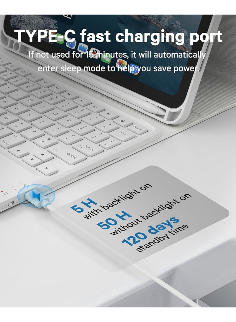 Arabic/English Keyboard Case for iPad (A16) 11th/10th Gen (2025/2022), 7-Color Backlight, Multi-Touch Trackpad, Flip Stand Case with Pencil Holder, 2 Bluetooth Channels，White - Image 5