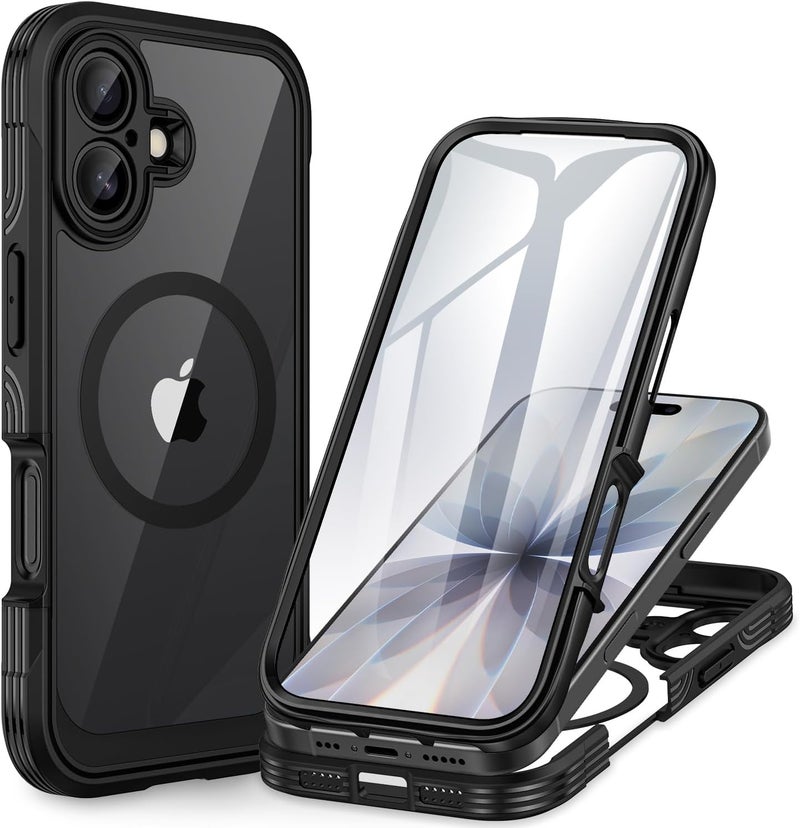 CENHUFO Magnetic Case for iPhone 17 [Compatible with MagSafe] Built-in 9H Tempered Glass Screen Protector and Camera Protection, 360° Shockproof Phone Cover Case - Black Diverse operation compatible - Image 1