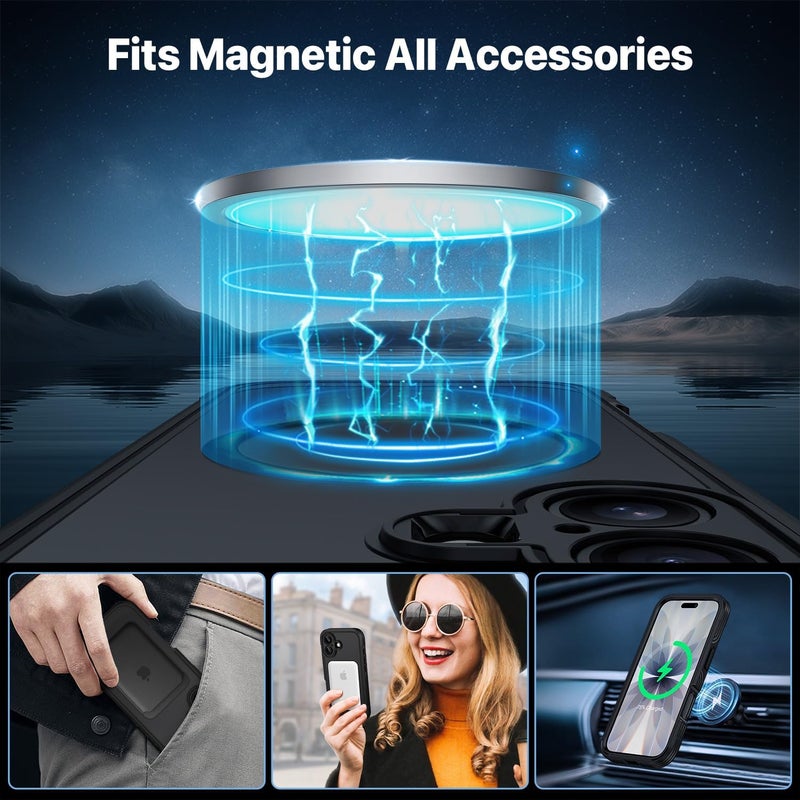 CENHUFO Magnetic Case for iPhone 17 [Compatible with MagSafe] Built-in 9H Tempered Glass Screen Protector and Camera Protection, 360° Shockproof Phone Cover Case - Black Diverse operation compatible - Image 3