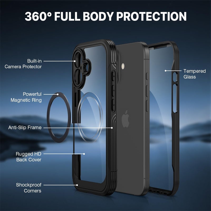 CENHUFO Magnetic Case for iPhone 17 [Compatible with MagSafe] Built-in 9H Tempered Glass Screen Protector and Camera Protection, 360° Shockproof Phone Cover Case - Black Diverse operation compatible - Image 2