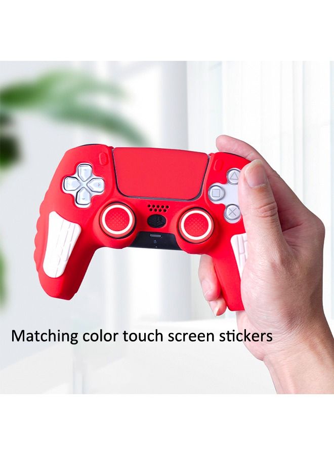 ملحقات جلدية من السيليكون لجهاز Sony PS5 أغطية قبضة وحدة التحكم اللاسلكية مع غطاء سيليكون مضاد للانزلاق ومقاوم للغبار واقٍ لوحدة تحكم PS5 × 1 مع إبهام × 1 × 1 زوج) أحمر - Image 3
