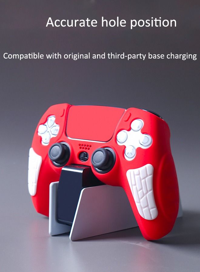 ملحقات جلدية من السيليكون لجهاز Sony PS5 أغطية قبضة وحدة التحكم اللاسلكية مع غطاء سيليكون مضاد للانزلاق ومقاوم للغبار واقٍ لوحدة تحكم PS5 × 1 مع إبهام × 1 × 1 زوج) أحمر - Image 5