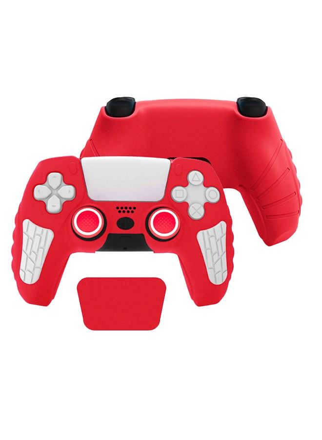 ملحقات جلدية من السيليكون لجهاز Sony PS5 أغطية قبضة وحدة التحكم اللاسلكية مع غطاء سيليكون مضاد للانزلاق ومقاوم للغبار واقٍ لوحدة تحكم PS5 × 1 مع إبهام × 1 × 1 زوج) أحمر - Image 1