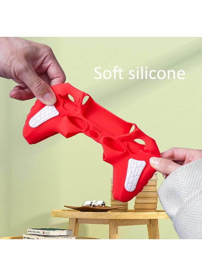 ملحقات جلدية من السيليكون لجهاز Sony PS5 أغطية قبضة وحدة التحكم اللاسلكية مع غطاء سيليكون مضاد للانزلاق ومقاوم للغبار واقٍ لوحدة تحكم PS5 × 1 مع إبهام × 1 × 1 زوج) أحمر - Image 4