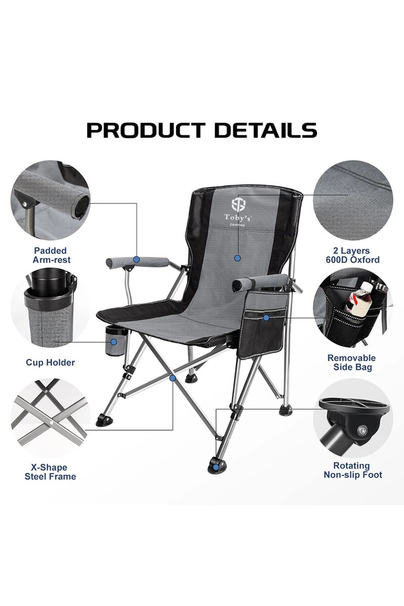 Toby's كرسي التخييم من توبي - 08 كرسي كبير قابل للطي ثقيل التحمل يدعم 330 رطل مع مسند ظهر عالي - Image 3