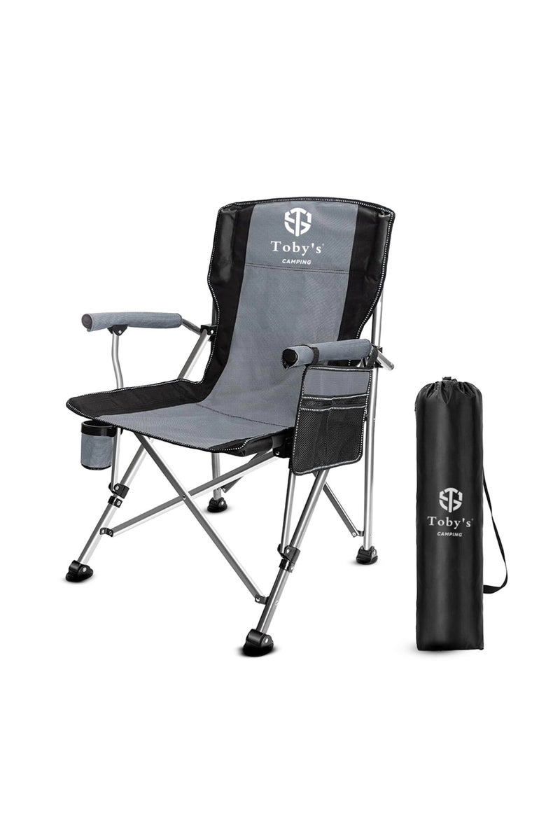 Toby's كرسي التخييم من توبي - 08 كرسي كبير قابل للطي ثقيل التحمل يدعم 330 رطل مع مسند ظهر عالي - Image 1