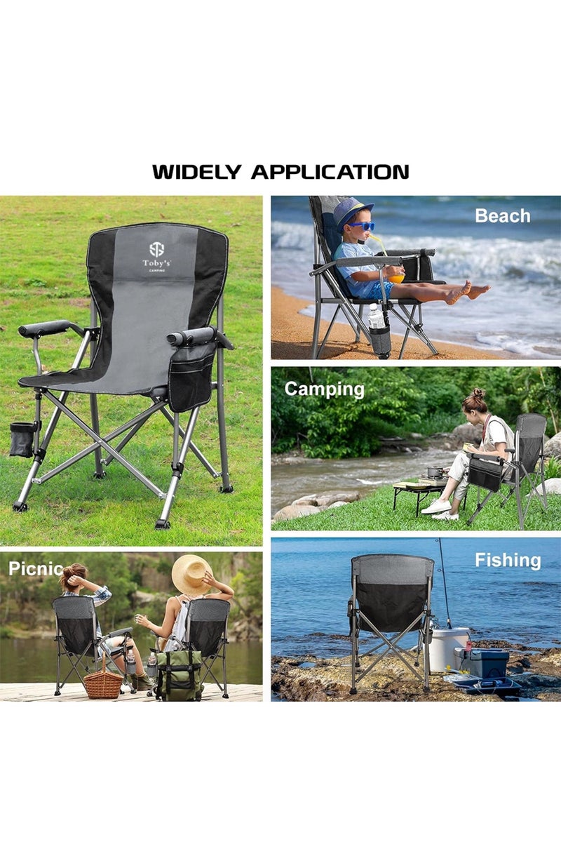 Toby's كرسي التخييم من توبي - 08 كرسي كبير قابل للطي ثقيل التحمل يدعم 330 رطل مع مسند ظهر عالي - Image 2