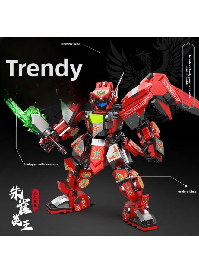 Generic - National Fashion Machine Armor White Tiger Green Dragon Shengjia Zhuque BA Suit Xuanwu Magic Dragon Assembly Model Boy Assembling Building Blocks-Color:White Tiger Mech Can Be Deformed [638 Particles]] - Image 1