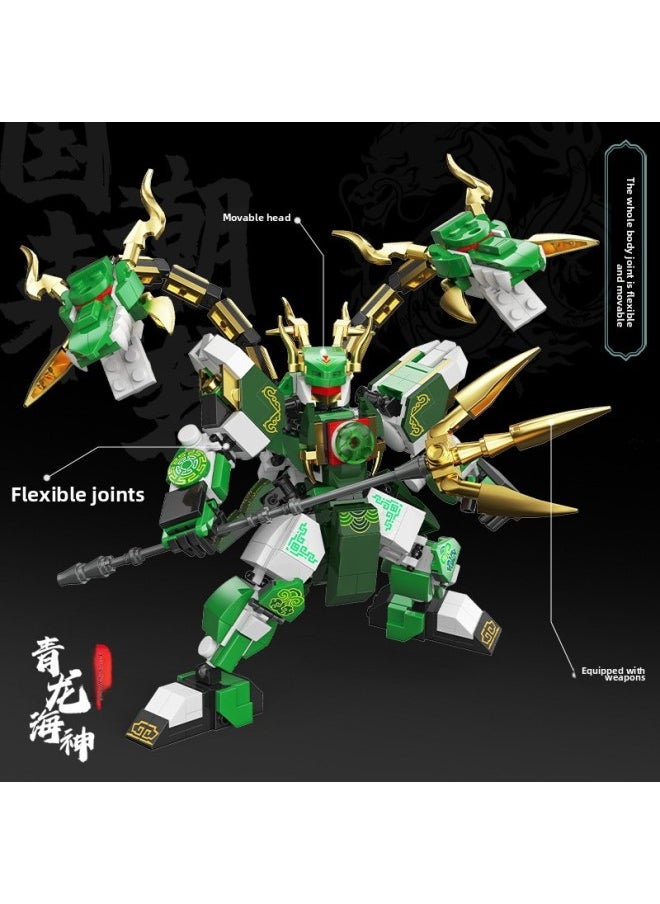 Generic - National Fashion Machine Armor White Tiger Green Dragon Shengjia Zhuque BA Suit Xuanwu Magic Dragon Assembly Model Boy Assembling Building Blocks-Color:White Tiger Mech Can Be Deformed [638 Particles]] - Image 1