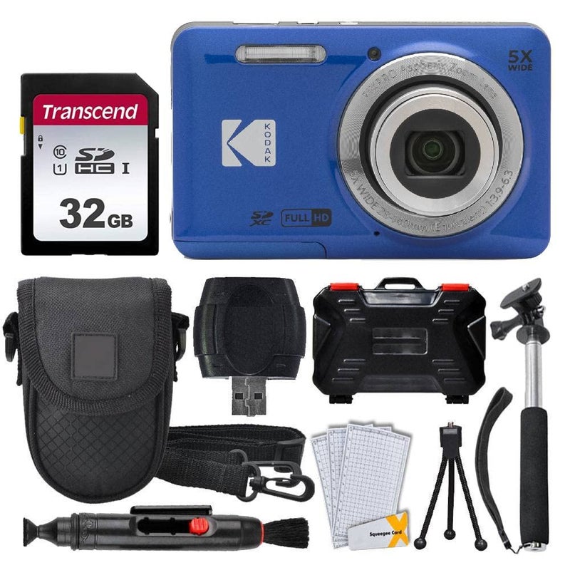 Photo4Less Kodak PIXPRO FZ55 Digital Camera (Blue) + 32GB Memory Card + Point and Shoot Camera Case + Extendable Monopod + Lens Cleaning Pen + LCD Screen Protectors + Table Top Tripod - Ultimate Bundle - Image 1