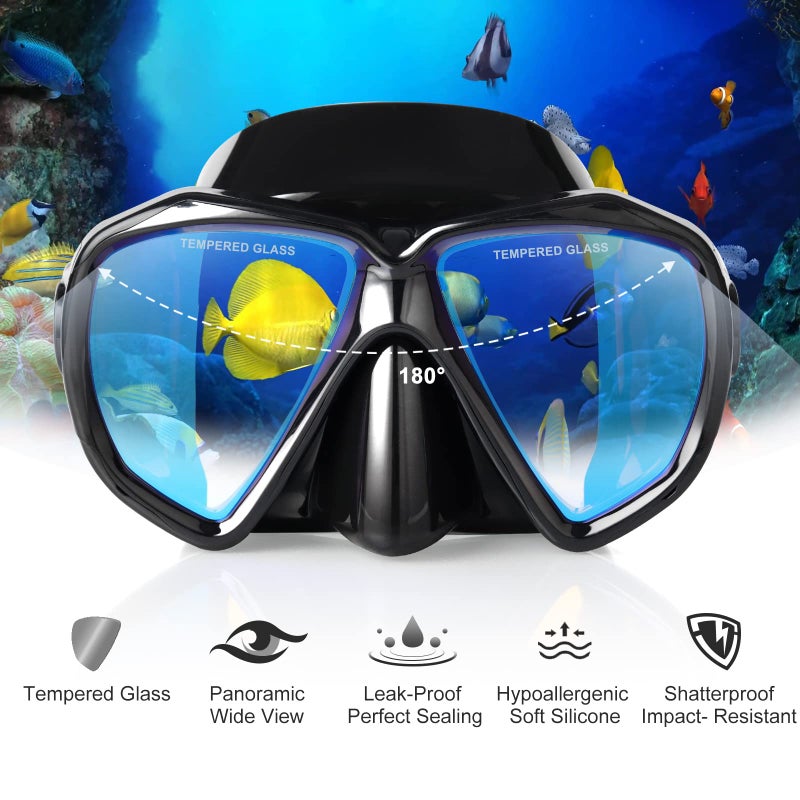 EXP VISION Snorkel Diving Mask, Panoramic HD Swim Mask, Anti-Fog Scuba Diving Goggles, Silicone Skirt Tempered Glass Dive Mask Adult Youth Swim Goggles with Nose Cover for Diving, Snorkeling - Image 4