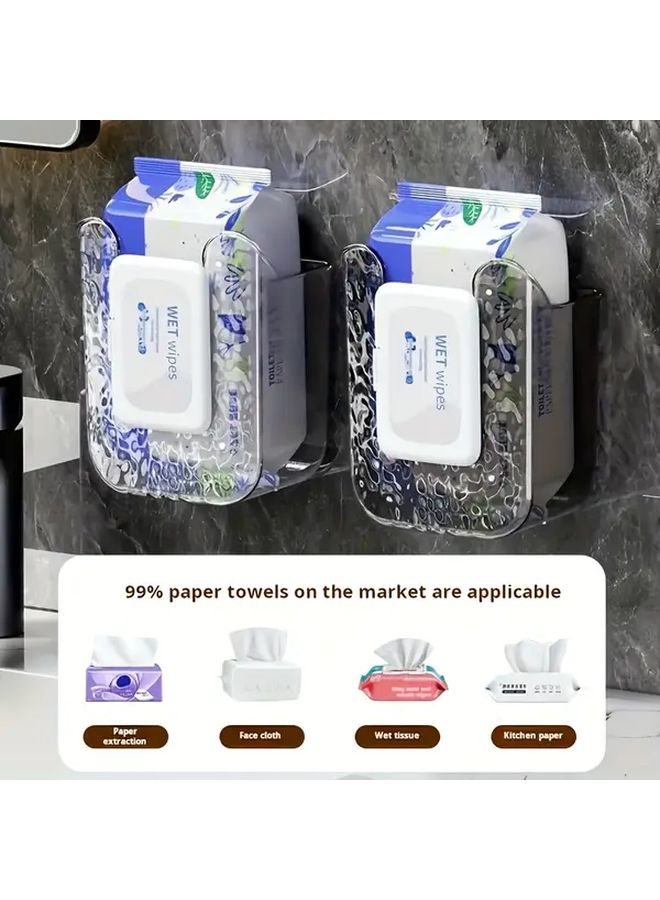 2 Pcs Transparent White Self Adhesive Acrylic Wall Mounted Wet Wipe And Tissue Organizer Boxes Space Saving Storage For Bathroom Kitchen Living Room Bedroom Modern Home Decor Accessory Sleek Glossy Finish - Image 1
