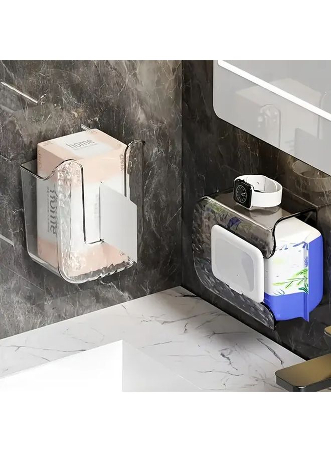 2 Pcs Transparent White Self Adhesive Acrylic Wall Mounted Wet Wipe And Tissue Organizer Boxes Space Saving Storage For Bathroom Kitchen Living Room Bedroom Modern Home Decor Accessory Sleek Glossy Finish - Image 4