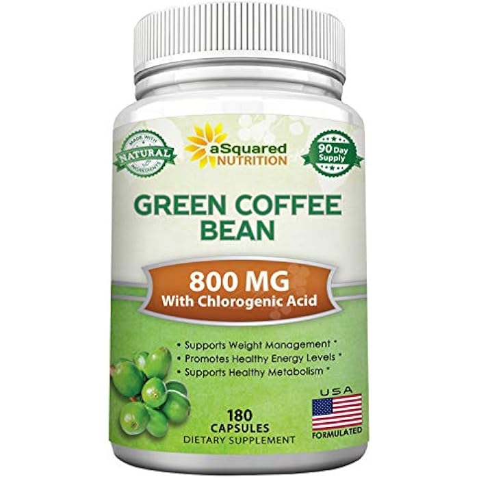 aSquared Nutrition Natural Green Coffee Bean Formula-180 Capsules-Max Strength GCA Antioxidant Cleanse for Pure Weight Loss, 800mg per Pill-Chlorogenic Acid-1600mg Daily Supplement, Healthy Fat Burner - Image 1