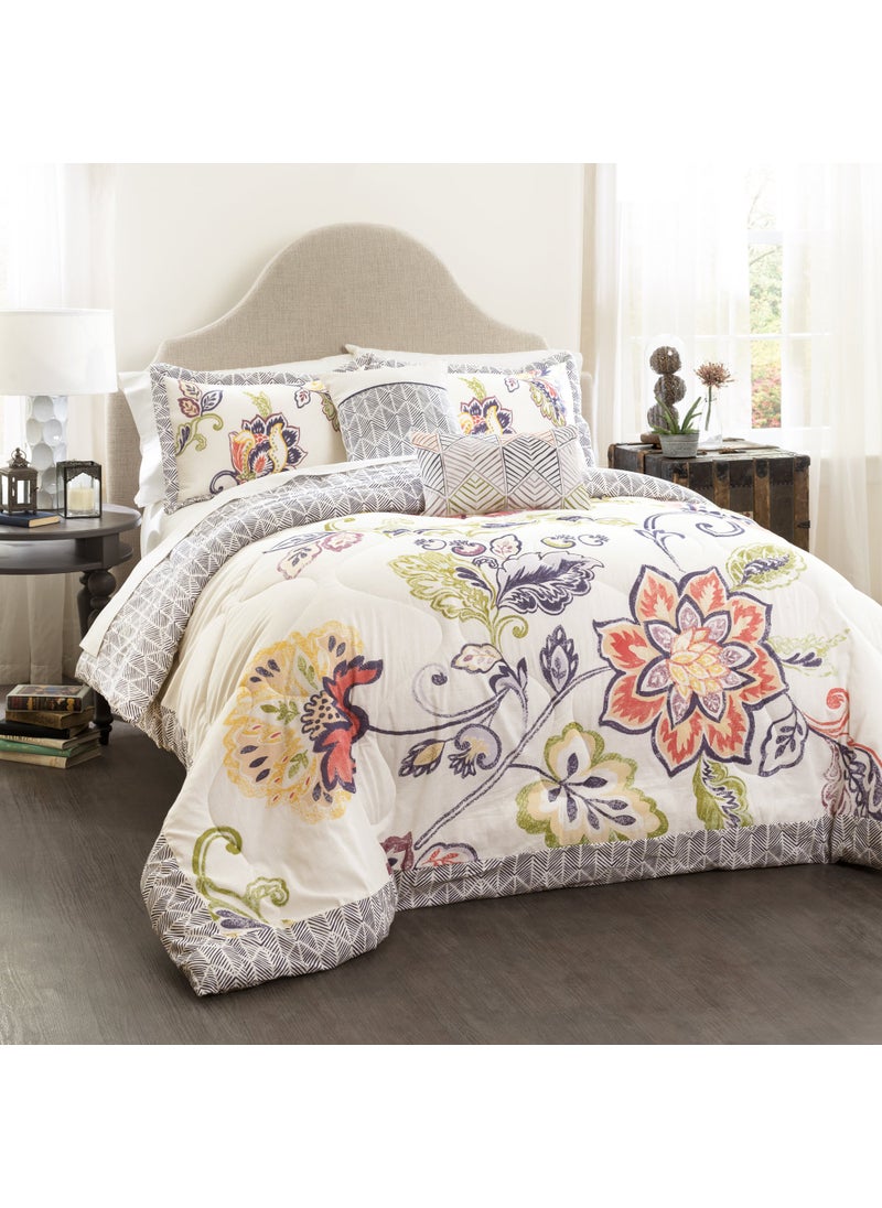 Lush Decor Lush Decor Aster Comforter Flower Pattern Reversible 5 Piece Lightweight Bedding Set Coral  Navy FullQueen 