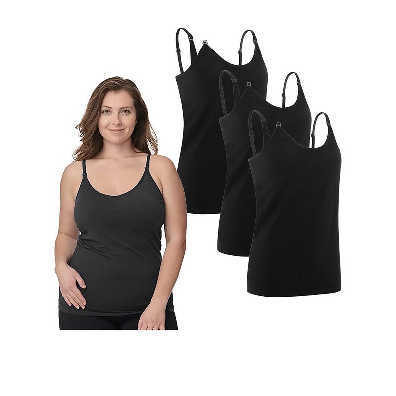 Under Control Nursing Cami Tank Tops for Breastfeeding Women Nursing Tops Maternity Shirts, Camisoles with Built in Bra 3Pack (US, Alpha, Large, Regular, Regular, Black/Black/Black) - Image 1