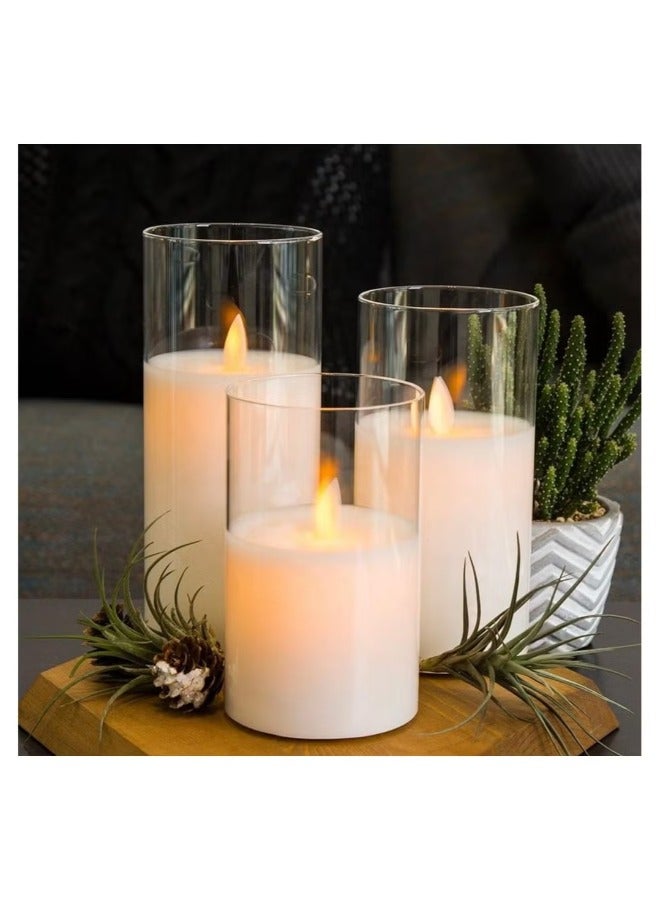 Flameless LED Candles with glass jar and soft glowing light set of 3 warm white batteries operated - Image 1