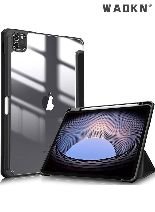 WAOKN - Protective Case Cover For Apple iPad Pro 11 inch (2022/2021/2020/2018) Generation with Pencil Holder, [Support Apple Pencil Charging and Touch ID], Clear Transparent Case with Auto Wake/Sleep,Black - Image 1
