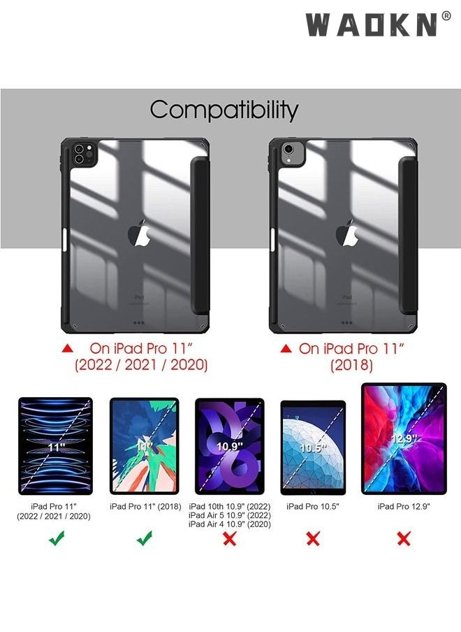WAOKN - Protective Case Cover For Apple iPad Pro 11 inch (2022/2021/2020/2018) Generation with Pencil Holder, [Support Apple Pencil Charging and Touch ID], Clear Transparent Case with Auto Wake/Sleep,Black - Image 1