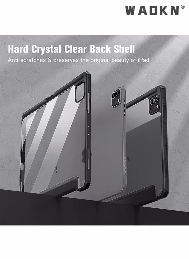 WAOKN - Protective Case Cover For Apple iPad Pro 11 inch (2022/2021/2020/2018) Generation with Pencil Holder, [Support Apple Pencil Charging and Touch ID], Clear Transparent Case with Auto Wake/Sleep,Black - Image 1