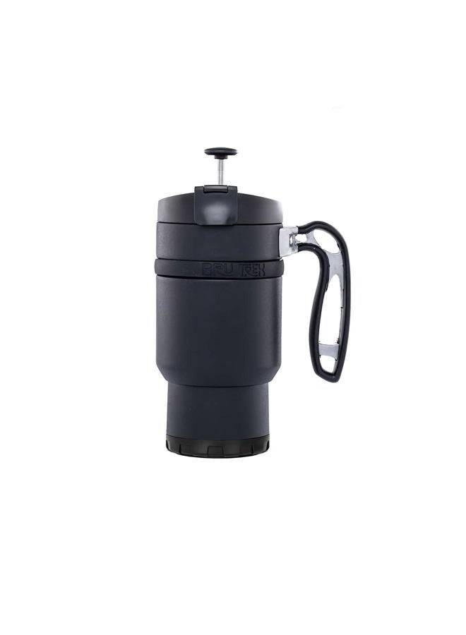 BruTrek Double Shot 3.0 French Press Travel Coffee Mug, 470ml - Bru-Stop Technology with Storage Base and Spill Proof Lid - Stainless Steel with Non-Slip Texture - Obsidian Black - Image 1