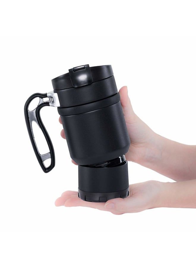 BruTrek Double Shot 3.0 French Press Travel Coffee Mug, 470ml - Bru-Stop Technology with Storage Base and Spill Proof Lid - Stainless Steel with Non-Slip Texture - Obsidian Black - Image 2