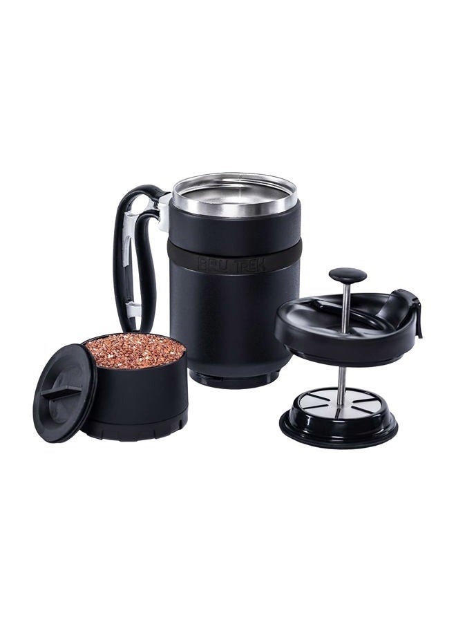 BruTrek Double Shot 3.0 French Press Travel Coffee Mug, 470ml - Bru-Stop Technology with Storage Base and Spill Proof Lid - Stainless Steel with Non-Slip Texture - Obsidian Black - Image 3