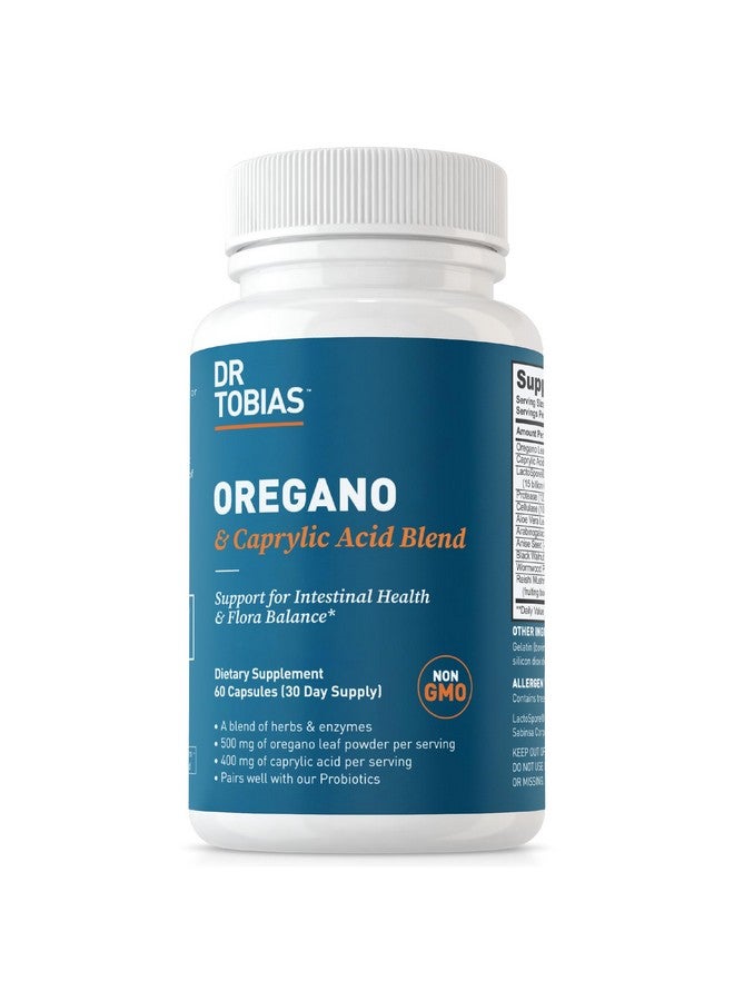 Dr. Tobias Dr. Tobias Oregano and Caprylic Acid Blend, Gut Flora Balance Complex with Probiotics & Enzymes for Intestinal and Immune Support, Gut Health Supplements for Women & Men, 60 Capsules, 30 Servings  - Image 1