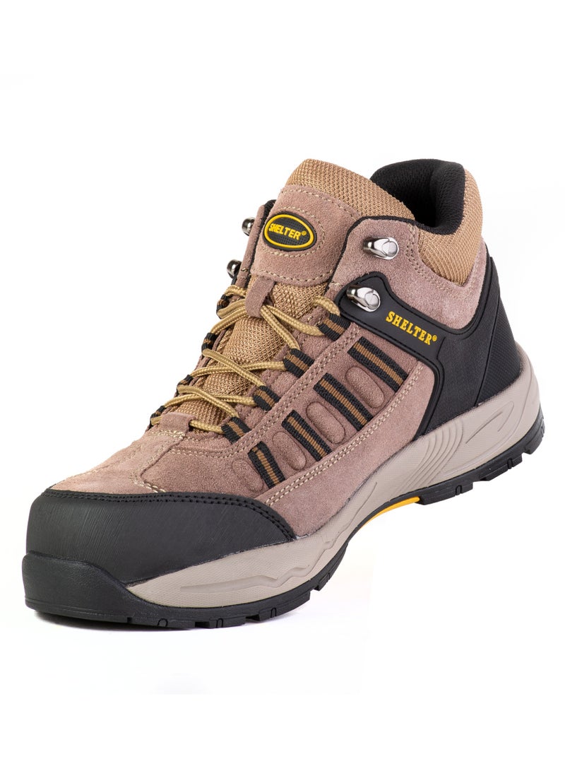 SHELTER Industrial Safety Shoes for Men Durable Steel Toe Work Shoes with Cow Split Leather, Breathable Mesh Lining, and Slip-Resistant Sole - Image 3