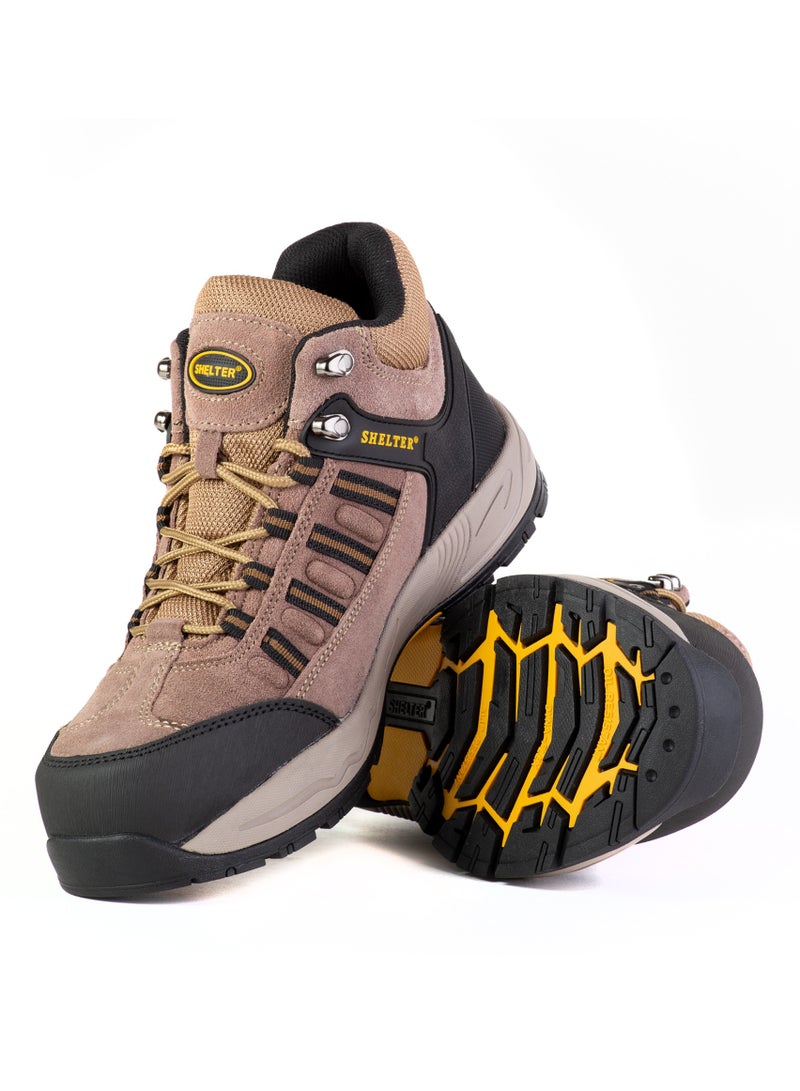 SHELTER Industrial Safety Shoes for Men Durable Steel Toe Work Shoes with Cow Split Leather, Breathable Mesh Lining, and Slip-Resistant Sole - Image 4