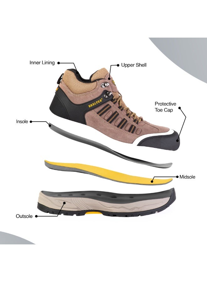 SHELTER Industrial Safety Shoes for Men Durable Steel Toe Work Shoes with Cow Split Leather, Breathable Mesh Lining, and Slip-Resistant Sole - Image 5