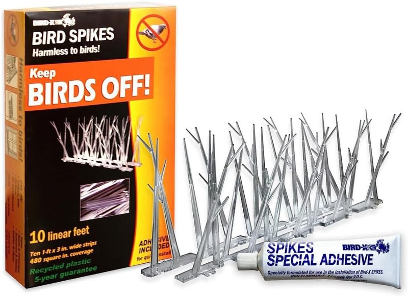 Bird-X Sp-10-Nr Plastic Polycarbonate Bird Spikes Kit with Adhesive Glue - 10 Feet Coverage - Image 1