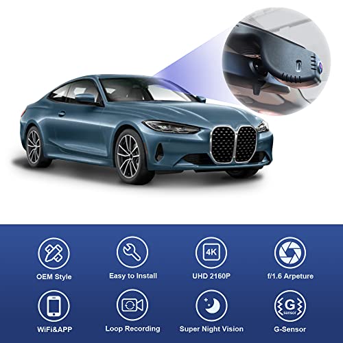 Fitcamx 4K Dash Cam Suitable for BMW 3 4 Series M3 M4 2020-2024 (Model B) 330i 430i Xdrive 330e M340i M440i Coupe, OEM Look, UHD 2160P Video, WiFi Connect & APP, Loop Recording, G-Sensor, 64GB Card - Image 3