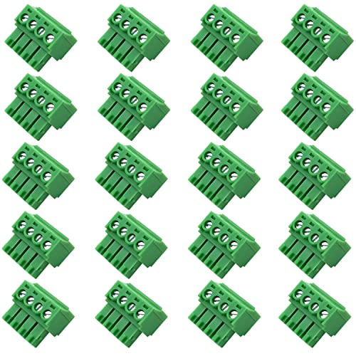 Cermant 20PCS 4 Pin 3.5mm Pitch PCB Green Pluggable Terminal Block Connector with Separate Screw Hole (20Pcs 4P 3.5MM) - Image 1
