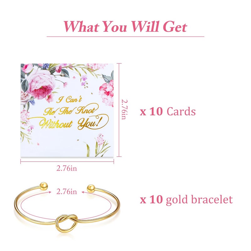 Hicarer 10 Pcs Knot Bracelet for Bridesmaid Proposal Gifts, Tie The Love Knot Bridesmaid Bracelet for Women Wedding Proposal Cuff Bangle with Cards(Gold) - Image 2