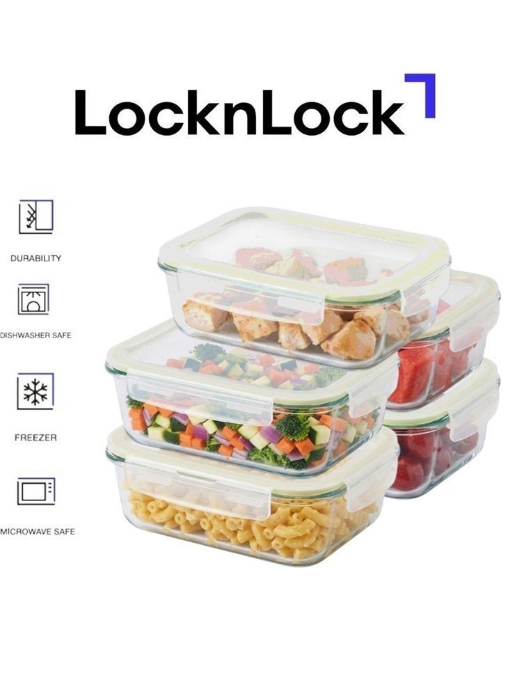 LocknLock Fresh Oven-Safe Glass Rectangular Container 1040ml (PACK of 5) – Airtight, Leakproof & Heat-Resistant - Image 1