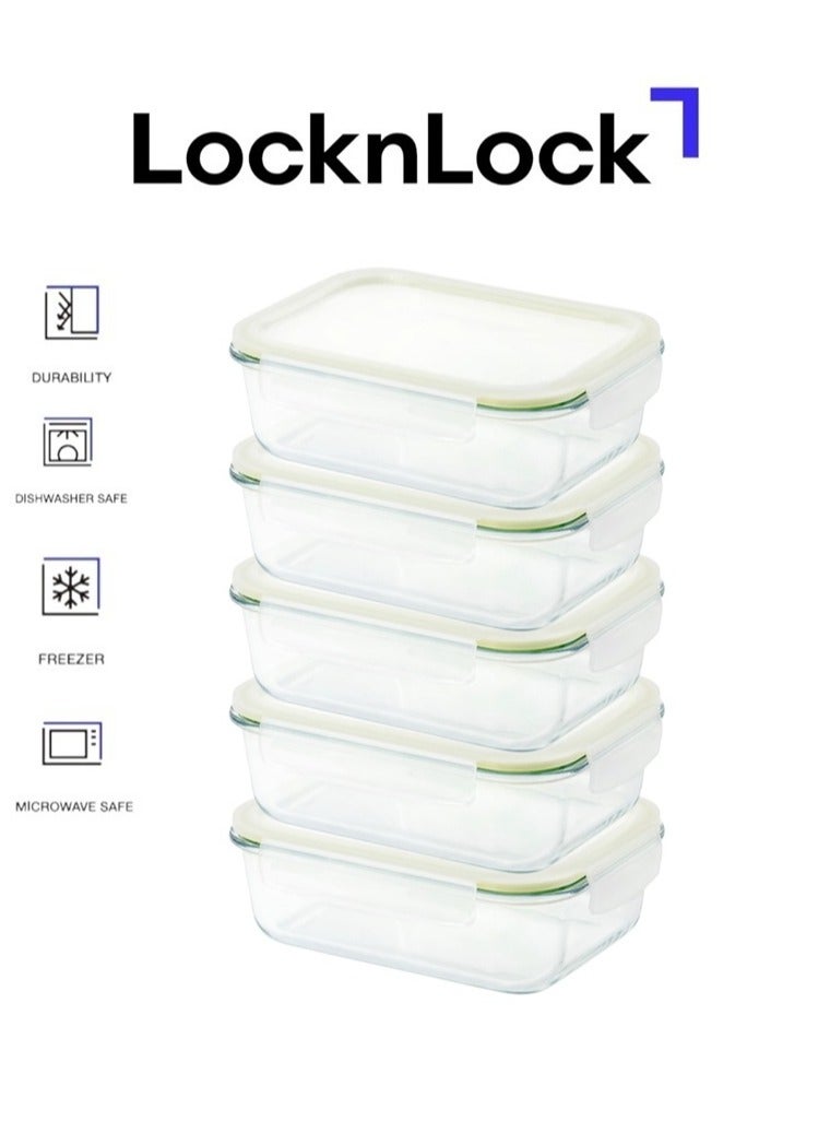 LocknLock Fresh Oven-Safe Glass Rectangular Container 1040ml (PACK of 5) – Airtight, Leakproof & Heat-Resistant - Image 2